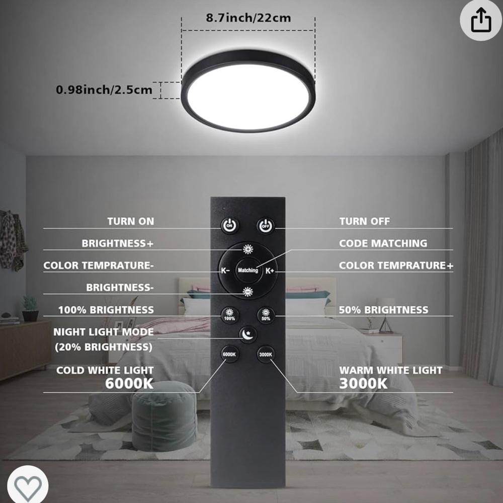 Round Dimmable LED Ceiling Light with Remote Control - Picture 8 of 8